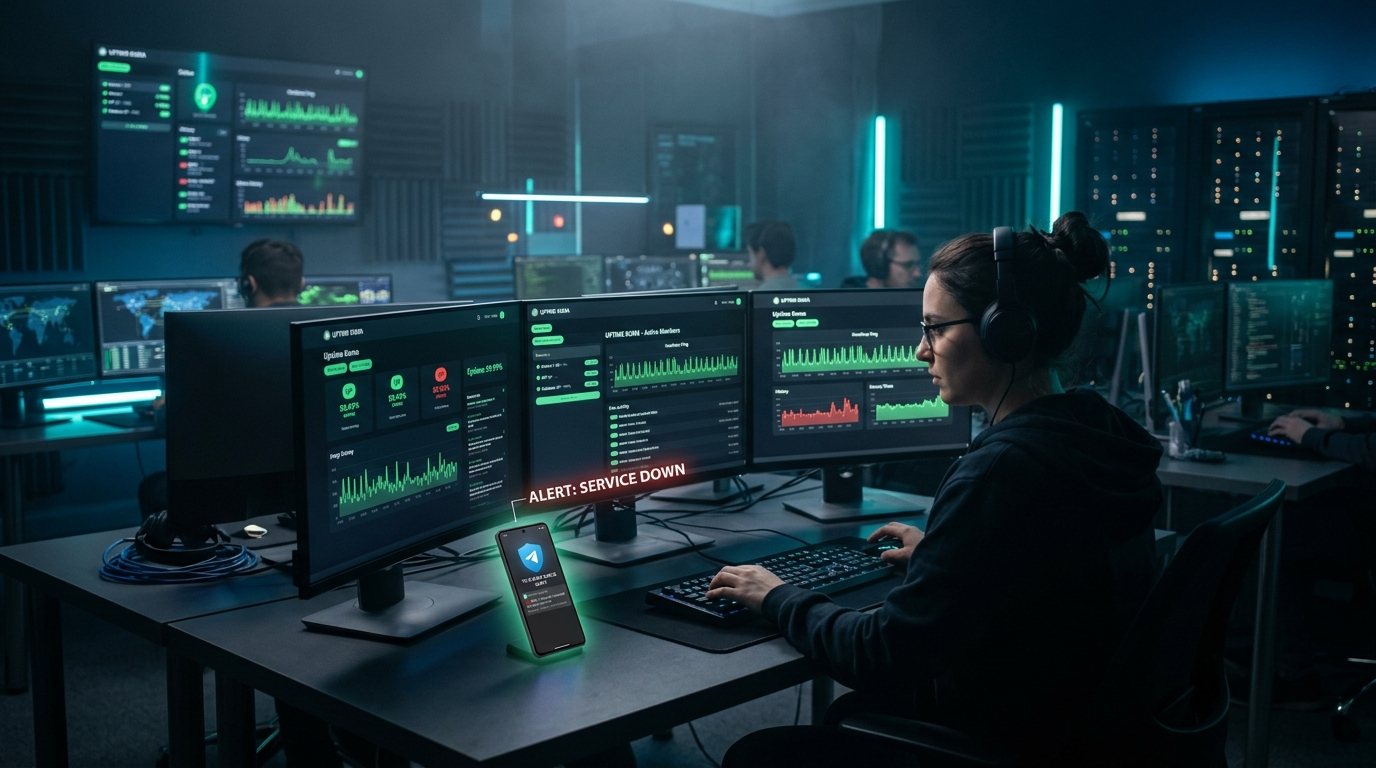 מדריך Uptime Kuma מערכת ניטור שרתים עצמאית עם דפי סטטוס והתראות טלגרם